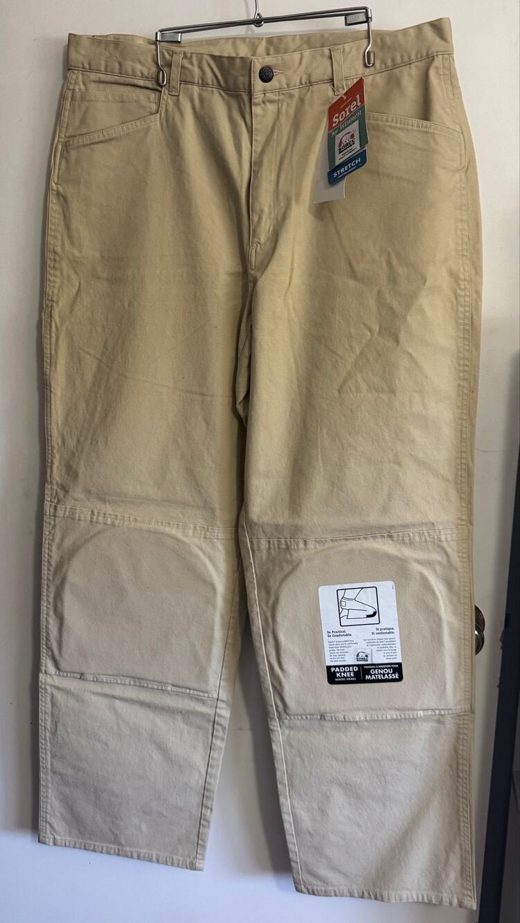NWT SOREL Women's Stretch Cotton Canvas Utility Pants, Tan size 16, padded knees